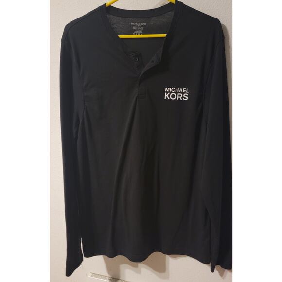 Men's Michael Kors Black Long Sleeve Logo Henley Tag Size Lg - Picture 1 of 9